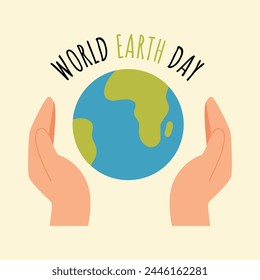 Hands hold earth. World earth day. Modern simple illustration.  Save earth. Happy earth day.
