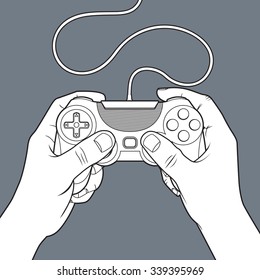 Hands hold gamepad line art