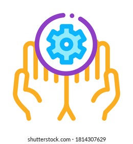 Hands Hold Gear Icon Vector. Outline Hands Hold Gear Sign. Isolated Contour Symbol Illustration