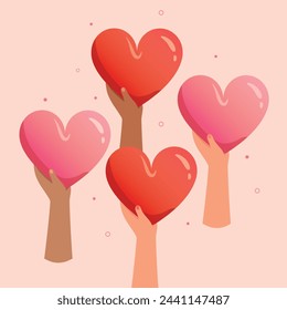 Hands hold or give big heart. Charity donation symbol. Hands charity concept. Give, share love to people.