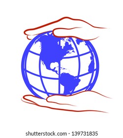 hands hold the globe
