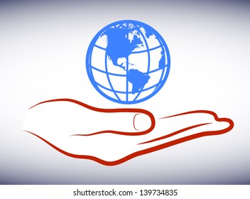 hands hold the globe