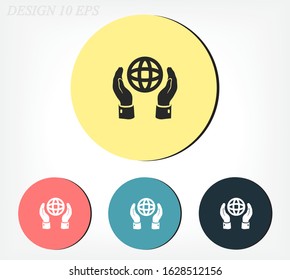 Hands hold the globe icon. Vector Eps 10. Lorem Ipsum Flat Design.