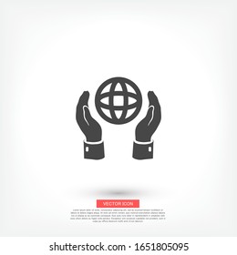 hands hold the globe. planet in the hand. Stylish work vector graphic design. globe two hands 10 eps