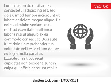 hands hold the globe. planet in the hand. Stylish work vector graphic design. globe two hands 10 eps