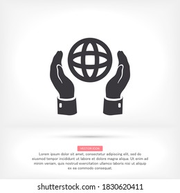las manos en el globo. planeta en la mano. Diseño gráfico vectorial de trabajo elegante. globo dos manos 10 pies