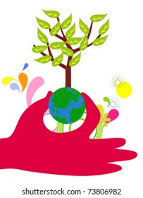 hands hold the globe tree