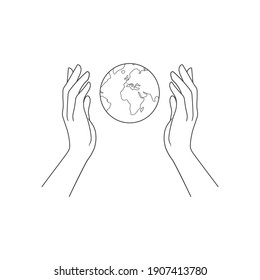 Hands hold the globe. Vector illustration isolated on white background
