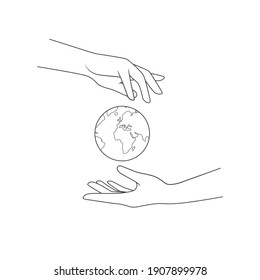 Las manos sostienen el globo. Ilustración del vector aislada en fondo blanco