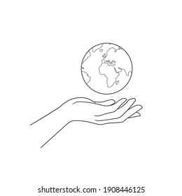 Hands hold the globe. Vector illustration isolated on white background