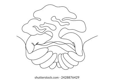 Hands hold a handful of soil with a tree. A symbol of the importance of caring for the environment through planting trees. Images produced without the use of any form of AI software at any stage. 