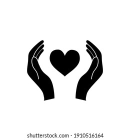 Hands hold a heart, healthcare concept black icon isolated on white background