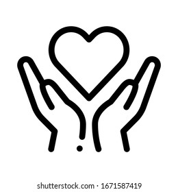 Hands Hold Heart Icon Vector. Outline Hands Hold Heart Sign. Isolated Contour Symbol Illustration