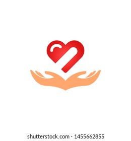 Hands hold heart logo template vector health care icon design
