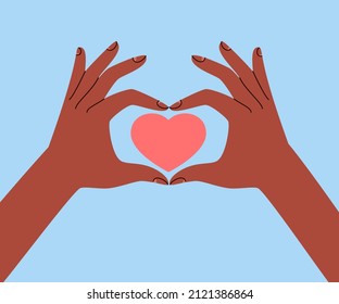 Hände halten Herz wiederholt seine Form. Konzept der Freundlichkeit, Liebe, Freundschaft, Verständnis und Anerkennung von Unterschieden. Flache Vektorgrafik.
