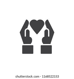 Hands hold heart vector icon. filled flat sign for mobile concept and web design. Charity heart simple solid icon. Symbol, logo illustration. Pixel perfect vector graphics