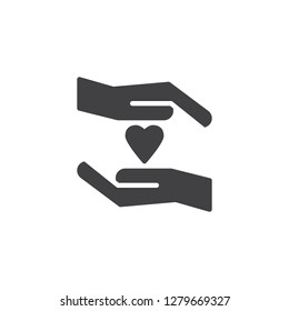 Hands hold heart vector icon. filled flat sign for mobile concept and web design. Heart in hands simple solid icon. Love and valentine day symbol, logo illustration. Pixel perfect vector graphics