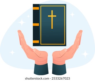 hands hold the holy book of Christians, the holy Bible, the symbol of divine faith.