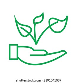 Las manos sostienen una hoja de la planta. Ilustración vectorial aislada en fondo blanco.