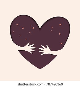 Hands hold love. Save love. Illustration of love and valentine day. Love and Heart Care logo.