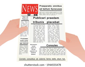 Hands hold newspaper. vector illustration