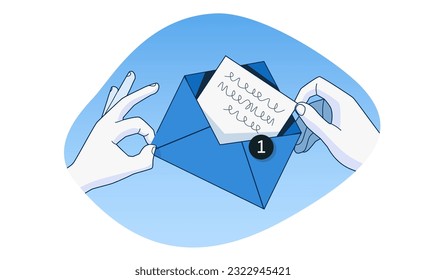 Hands hold open letter. Concept of communication, correspondence. Flat cartoon style. Vector illustration