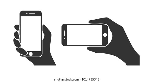 Hands Hold The Phone In Horizontal And Vertical Positions