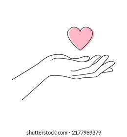 Hands hold the pink heart symbol. Vector illustration isolated on white background