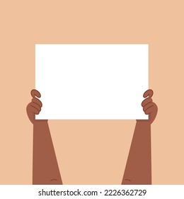 Hands hold with placards. Vector graphics