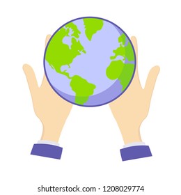 
Hands hold the planet. Planet Earth. Vector illustration. Flat illustration.