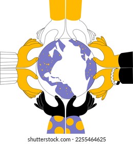 Hands hold the planet earth. Vector illustration in a flat style on the theme of ecology and respect for the planet.