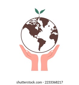 Hands hold the planet isolated on the white background. World Soil Day. Vector Illustration. Greeting card, poster, banner or icon