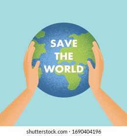 Hands hold planet. Keeping earth in human hands. World environment day. Person wants to protect the world. Holding the globe. Save the planet.  Earth day in semi flat style. Vector illustration. 