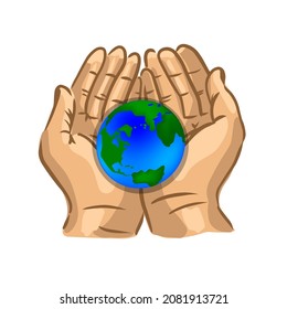 Hands hold the planet. Let's save our planet. Vector illustration