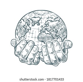 Hands hold planet or world. Ecology or business concept