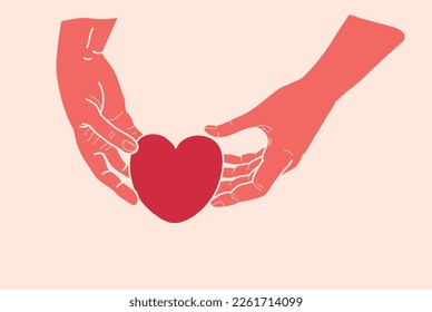 hands hold red heart Vector illustration