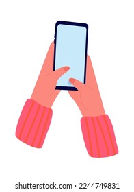 Hands hold smartphone flat icon Food blog. Vector illustration