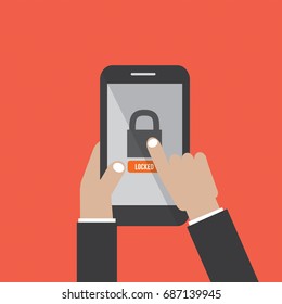 hands Hold Smartphone With Lock Screen Vector Illustration