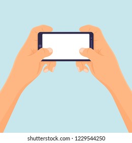 Hands Hold smartphone playing games Blank template Vector illustration