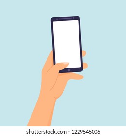Hands Hold smartphone taking selfie and photo Blank template Vector illustration