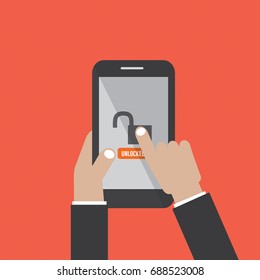 Hands Hold Smartphone With UnLock Screen Vector Illustration