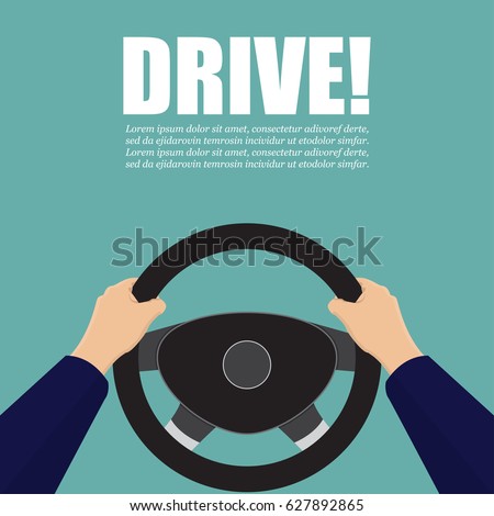 Hands hold the steering wheel of the car. Vector illustration