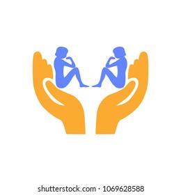 The hands hold the symbol of twins. Flat design, vector.