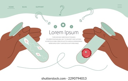 Die Hände halten Teströhrchen mit Spermien- und Eizellzellen zur künstlichen Besamung. Illustration gut für medizinische Klinik Web-Landing-Seite.