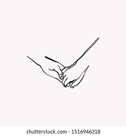 hands hold together drawn by one line continuous. Element for for Valentine's Day.