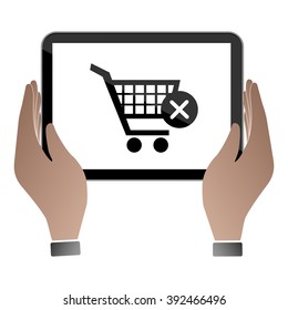 Hands hold and touch tablet PC on vhite background, vector illustration