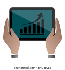 Hands hold and touch tablet PC on vhite background, vector illustration