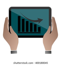 Hands hold and touch tablet PC on vhite background, vector illustration