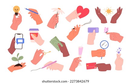 Hands hold various things