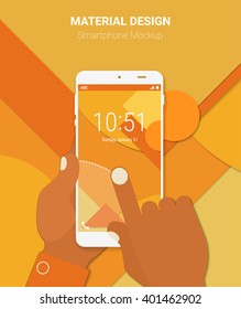 Hands Holding Abstract Smartphone With Material Background
